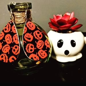 Pumpkin Faux Leather Tear Drop Dangle Earrings